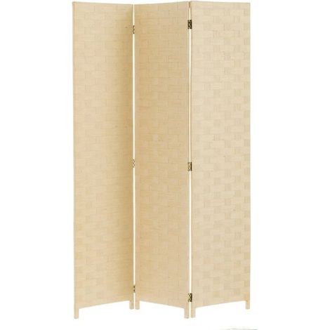 Paravent avec 3 pans en papier tressé coloris beige - Longueur 120 x Profondeur 2 x Hauteur 175 cm (1/3)