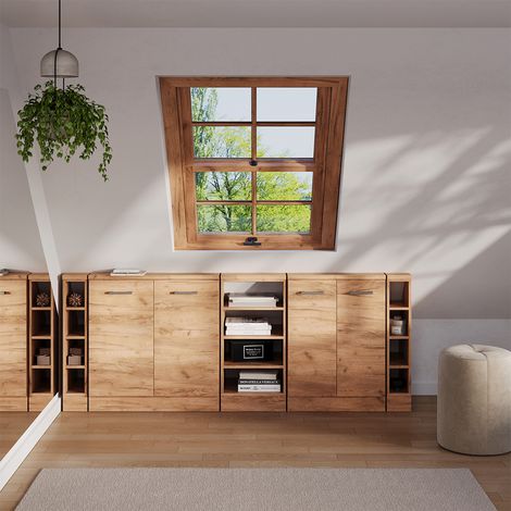 Vicco – Armoire sous pente de toit Rion – Chêne doré – Dimensions 215x81.6x46 cm – Panneau de particules 16 mm – Kit de montage inclus