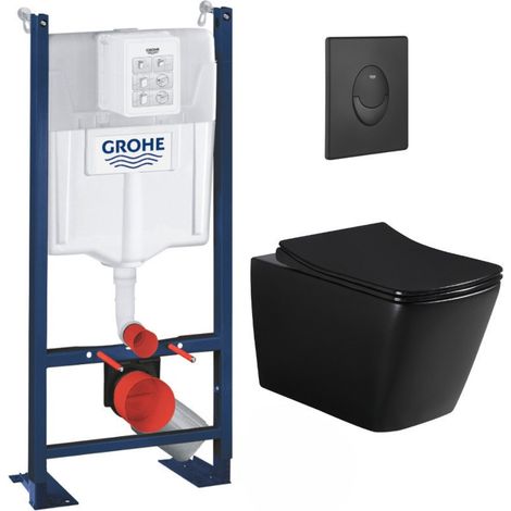 Grohe Pack WC Bâti-support Rapid SL + WC sans bride Infinitio Design, Noir mat + Abattant softclose + Plaque Noire mat (1/5)