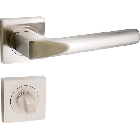 domino Türgriff Drückergarnitur WC - Badezimmer Set mit quadratischen Rosetten für Badezimmertüren Set WC - Rosetten-Garnitur Türbeschläge aus Aluminium Nickel CONO-QR M9 (1/5)