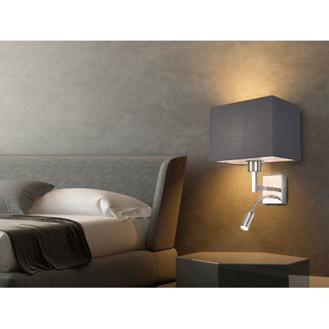 Wandleuchte CAIMA mit Schalter, LED Leselampe & Stoffschirm Grau, Höhe 31cm (1/5)