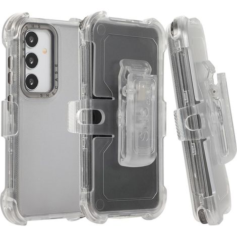 Funda protectora para Samsung Galaxy S24, con clip para cinturón, transparente/negra. (1/5)