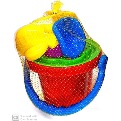 Ensemble de sable éléphant : seau, râteau, pelle, moules, 6 pièces