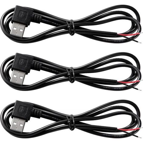 Câble USB C -KAL-3 Pièces Câble USB 2.0 USB-A 90 Degrés Mâle 2 Broches,Fil Nu À Extrémité Ouverte 1M,5V 3A,22AWG (1/5)