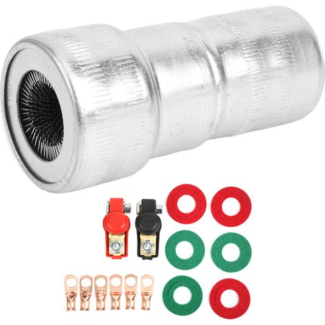 Lot de 2 connecteurs bornes de batterie en cuivre avec 6 bagues en cuivre et 1 brosse de nettoyage pour voiture, bateau, camping-car, camion (1/5)
