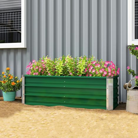 Outsunny Hochbeet aus Stahl mit Handschuhen, Pflanzkübel für den urbanen Garten, rechteckiger Blumentopf für Terrasse und Balkon, 125 x 47 x 40 cm, Grün