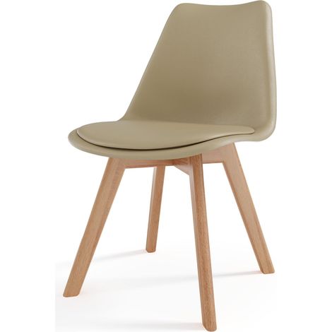 Set Di 4 Sedie Per Sala Da Pranzo Ufficio Con Gambe In Faggio Legno Massello Massiccio Stile Nordico Scandinavo Comoda Seduta Imbottita Ideale Per Soggiorno Sala Riunione (Beige) - Colore: Beige