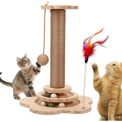 Arbre à chat - Jouets pour chats - Arbre à chat en bois - Meuble à griffer - Arbre à chat - Balles de jeu incluses - Arbre à chat haut - Tour à chat - Jouets pour chats - Arbre à chat - 40 x 28 cm - P (1/5)