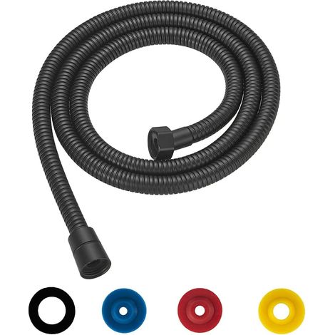 Flexible de Douche Universel 2M Flexible de Douche Noir Tuyau de Douche en Acier Inoxydable G1/2" Raccord Fileté Universel Flexible Douchette avec 4 Limiteur De Débit d'Eau (1/5)