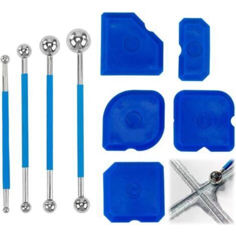 Kit de 9 Lisseur Joint Silicone, 4 Grattoir à Bille Métallique et 5 Lisseur Silicone, Outils de Calfeutrage pour Cuisine et Salle de Bain (1/5)