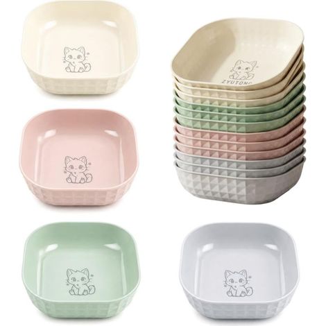 Lot de 12 Gamelles Plates pour Chat Gamelles pour Chien et Chat en Plastique PP Bols Peu Profonds Carrés Gamelle Colorées pour Nourriture Chats Bols Chats pour Nourriture et Eau pour Chatons (1/5)