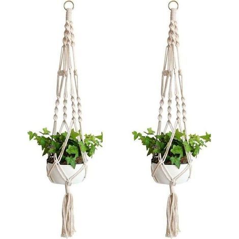 2 Pièces Macramé Plante Suspension, Panier en Corde de Coton à Suspendre de Fleurs en Macramé pour Pots de Fleurs Muraux (1/4)