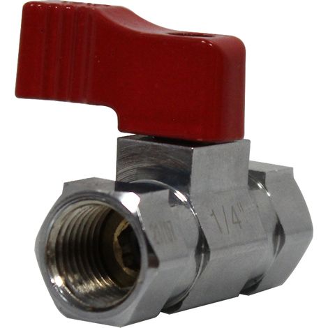 Mini-vanne laiton nickelé Femelle / Femelle 1/4" (8/13) - PN16 - manette rouge - Arcanaute (1/5)