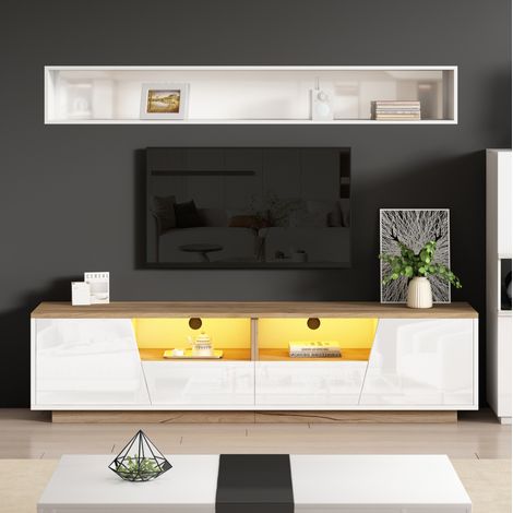 Mobile TV 180 x 40 x 46 cm con LED, 2 cassetti, 2 ante, bianco e legno OKMYHOME (1/5)