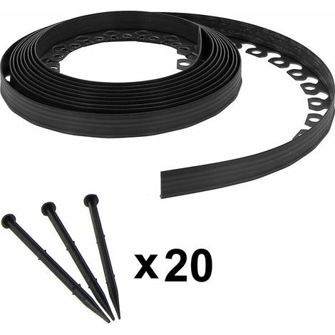 Bordure de jardin flexible noire - 3,8 cm x 10 mètres avec 20 piquets d'ancrage (1/4)
