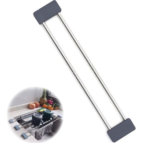 Égouttoir pour Évier Rangement Evier Cuisine, Extensible, Égouttoir Télescopique, Egoutoire Bouteilles Gris de la INOX, Acier Inoxydable (1/5)
