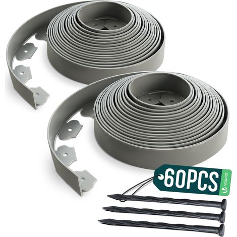 Vounot – Bordure de jardin flexible 20M en PE – 60 piquets de 20cm – hauteur 5cm – épaisseur 4mm – gris résistant aux intempéries