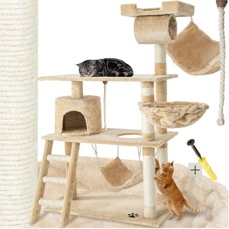 1 Arbre à Chat, Hauteur 141 cm, Sisal, Tunnel Panier Echelle, Maison Interieur