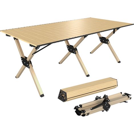 Outsunny 4ft Folding Camping Table, Picnic Table with Roll Up Top, Brown