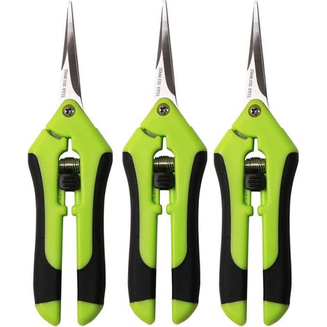 Juego de 3 tijeras de podar de 16,5 cm (6,5 pulgadas), tijeras de jardinería manuales con hojas rectas de acero inoxidable de precisión