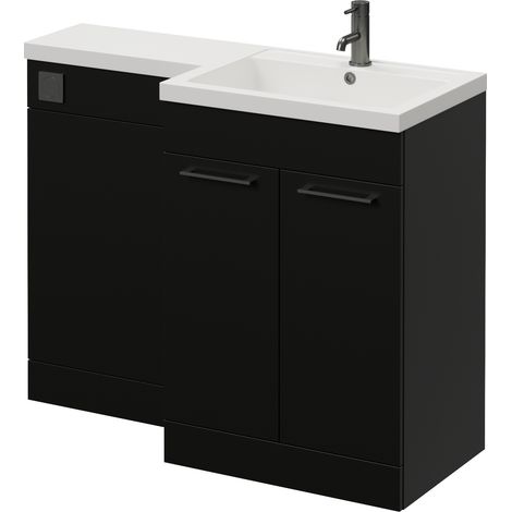Napoli 460 Matt Black 1100mm 2 Door Vanity Unit Toilet Suite with Right Hand Square Lucia Basin - 1100mm - Gunmetal Grey 160mm HandleWithout Kingston Toilet Pan