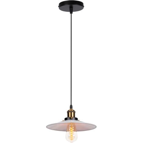 royaluxe- Suspension Luminaire Rétro Lustre En Fer En Métal Plafonnier D'Intérieur Vintage Pour Salle À Manger, Chambre À Coucher, Blanc 22CM (1/5)