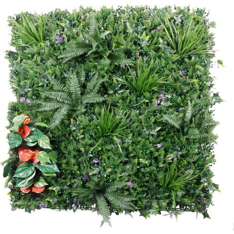 Dalle végétale murale artificielle - structure et feuillage Îles aux Fleurs- 100 x 100 cm -Nature