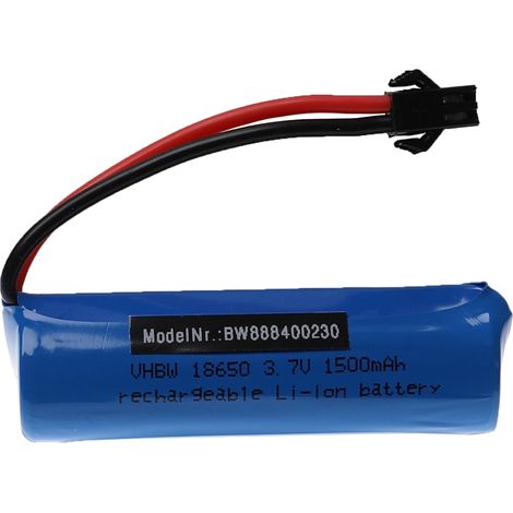 vhbw Akku kompatibel mit SM-2P Stecker für Modellbau z.B. Racing Car, Helikopter, Flugzeug (1500mAh, 3,7V, Li-Ion)