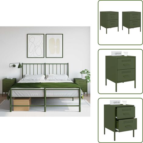 Nachttische 2 Stk. Olivgrün 36x39x50,5 cm Stahl - Industrieller Nachttisch - Schubladen Nachttisch - Metall Nachttisch - Nachttisch Set - Wohnraum Einrichtung (1/5)