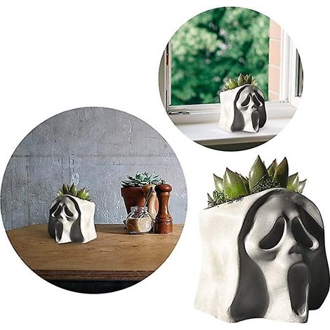 Pots à succulentes, 1 pot de fleurs en béton horrifique pour succulentes, décoration intérieure, cadeau de pendaison de crémaillère ou de Noël pour femme ou meilleure amie - Plantes non incluses. Mini (1/5)