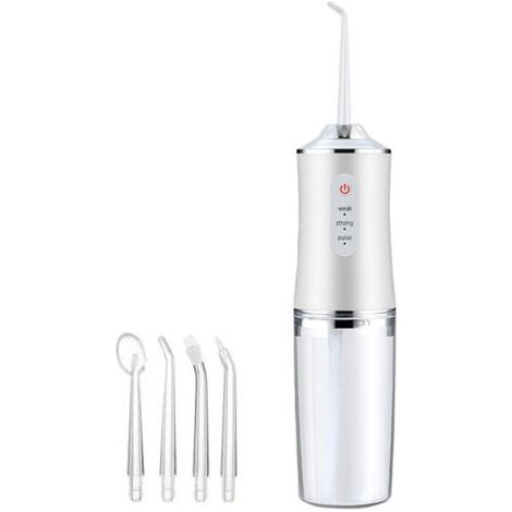 Hydropulseur buccal portable avec chargement USB, réservoir d'eau de 220 ml, nettoyeur de dents Smart Punch, blanc (1/5)