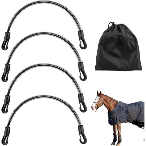 Lot de 4 sangles de queue de cheval avec doubles clips - 54 cm - Cordon de queue plastifié robuste (1/5)