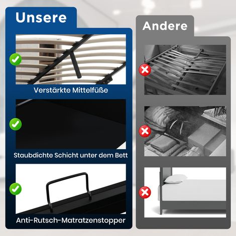 Lit simple avec charge sans fil USB C, sommier à lattes en bois, cadre de lit rembourré 90x200 cm, lit coffre avec rangement, gris coton, sans matelas (1/5)