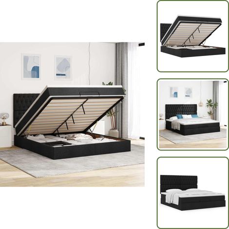 The Living Store Ottoman-Bett mit Matratze Schwarz 160x200 cm Stoff - Matratze (1/5)