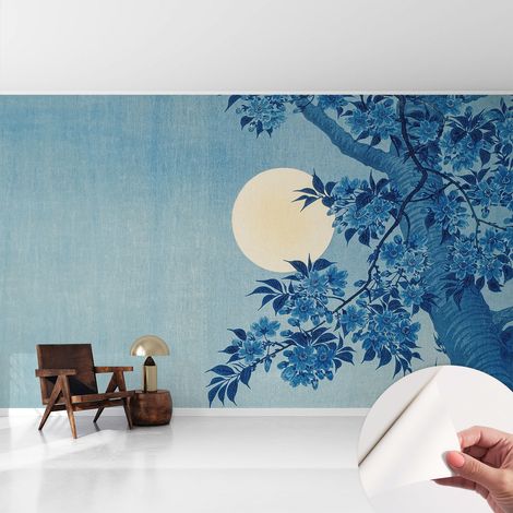Papier peint adhésif décoratif pour salon chambre et cuisine Facile à poser avec colle Lune fleurie 416x254 cm (1/5)