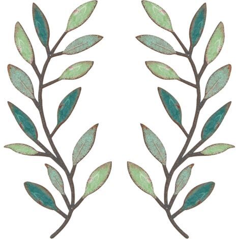 Lot de 2 branches d'olivier en métal pour décoration murale, salon, couloir, extérieur (couleurs vives) (1/4)