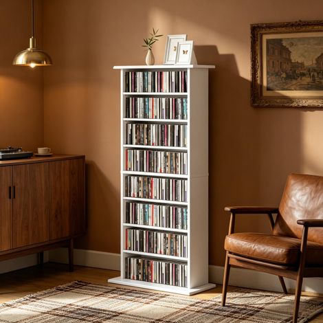 Meuble CD/DVD à 8 compartiments et 6 étagères réglables, pouvant contenir jusqu'à 360 CD / 185 DVD et Blu-ray (1/5)