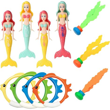 11 Pieces Underwater Toy Set, Underwater Fish Rings for Kids Ages 4-12, Seaweed Toy Set, Summer Pool Party Gift for Boys and Girls (1/5)