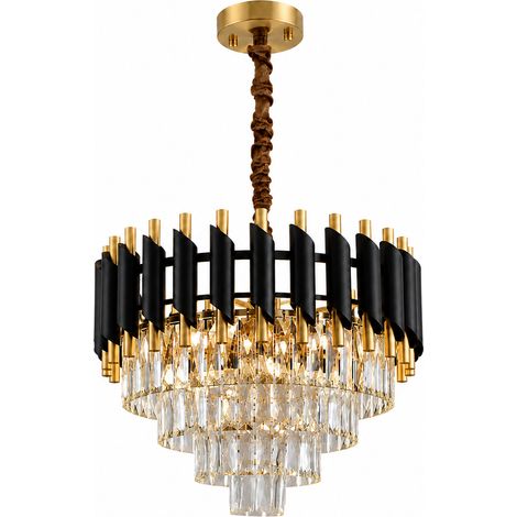 Lustre cristal noir et doré 40 cm, suspension E14