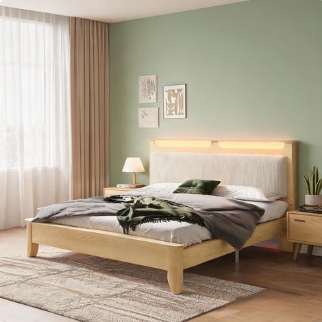 Cadre de lit beige en corduroy bois 215 x 165 x 110 cm (1/5)