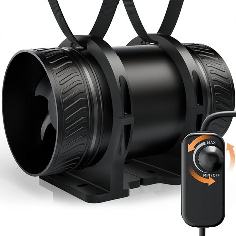 Extracteur d’air en ligne 100 mm avec variateur de vitesse, 310m³/h Avec base de montage et sangle de suspension, ventilateur silencieux pour salle de bain, cave, grenier (1/5)