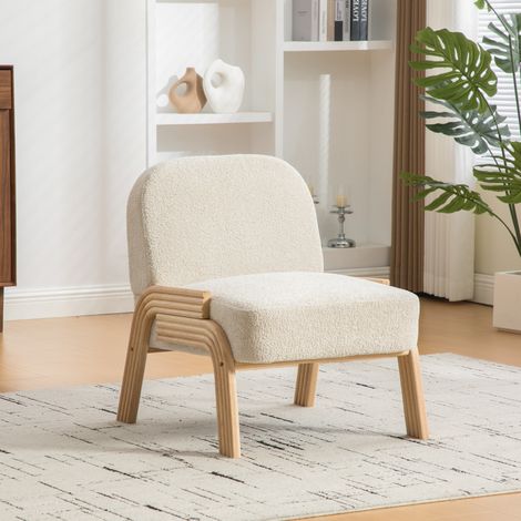 Loungesessel aus Chenille in Beige mit Massivholzbeinen, armlehnloser Sessel fuer Wohnzimmer und Schlafzimmer,72x61x78 cm (1/5)