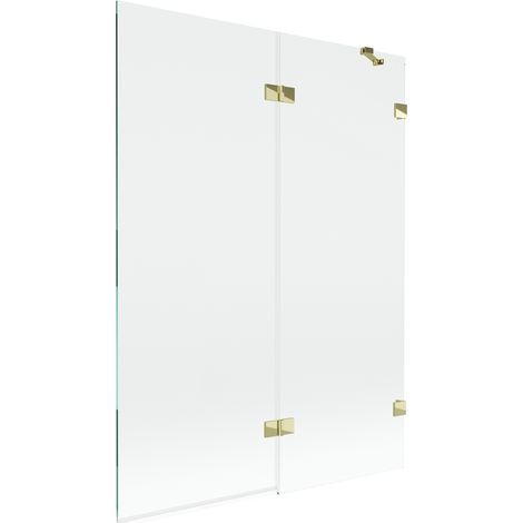 Mexen Lunar paroi de baignoire à 2 volets droite 130 x 150 cm, transparent, doré - 897-130-100-50-00-P (1/5)