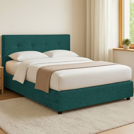 Cama Matrimonial Oxford, Desenfundable, Hecho en Italia, Verde Petróleo (1/4)