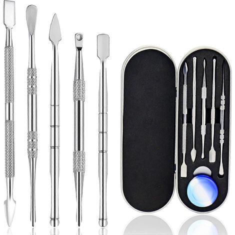 Ensemble de 5 mini outils de sculpture sur cire en acier inoxydable avec étui métallique pour bijoux, sculpture, modelage et grattage (argenté) (1/4)