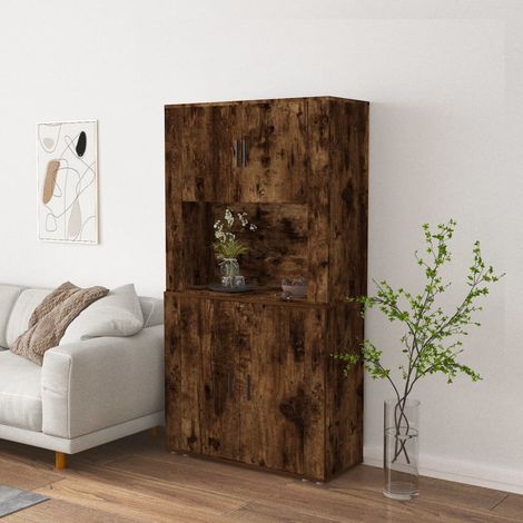 Buffet haut, Meuble de Rangement, Armoire de Cuisine Chêne fumé Bois d'ingénierie RDS1559 (1/5)