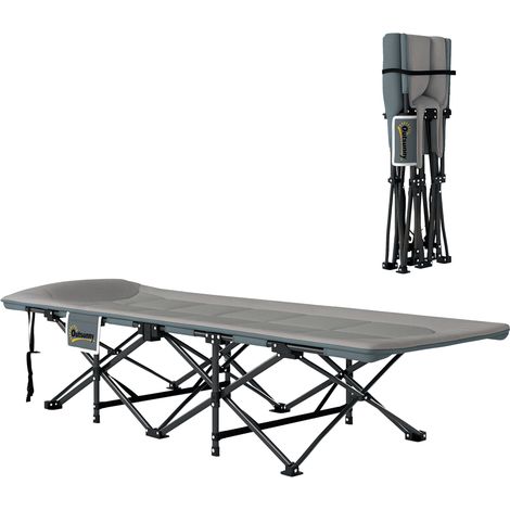 Lit de camping pliable avec oreiller matelas, lit d’amis jusqu’à 150 kg Gris, sac de côté 187 x 67 x 37 cm