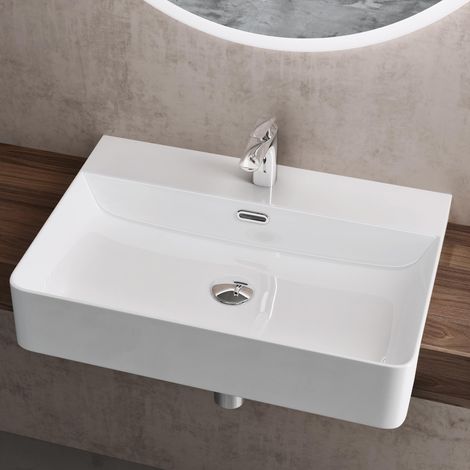 doporro Lavabo da Appoggio Lavabo da Incasso 60x42x12,5cm, Lavandino Bagno Brüssel702 in Ceramica con Nano Rivestimenti inclusi, Bianco (1/5)