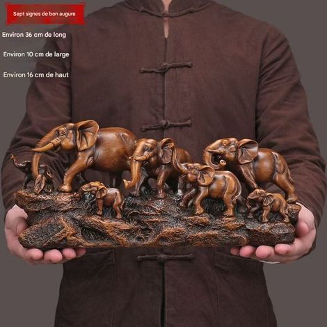 Figurine Éléphants en Résine, Décoration Porte-Bonheur pour Maison et Bureau, Style Traditionnel (1/4)