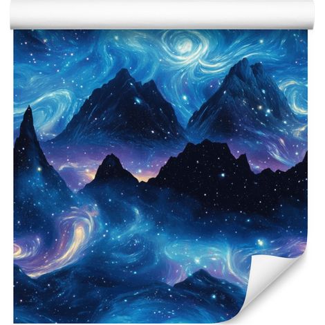 Blaue Aquarell-Galaxie-Tapete, harmonische Anordnung, 50 x 1000 cm (1/5)